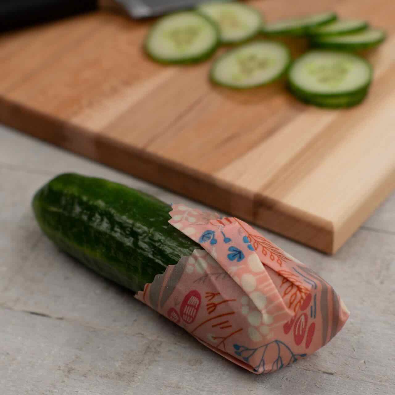 cucumber wrapped in mini beeswax wrap