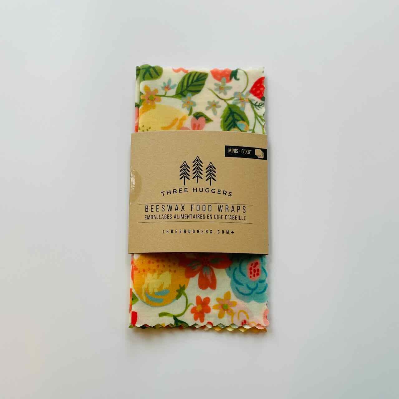 mini beeswax wraps set of 3 orchard pattern packaging