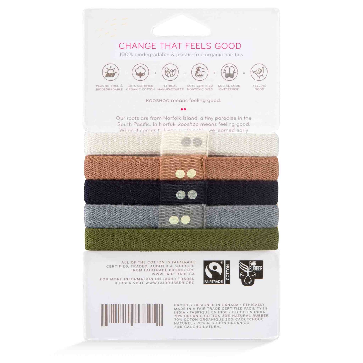 Plastic Free Organic Flat Hair Ties (Set of 5)