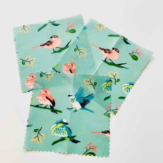 mini beeswax wraps set of 3 birds pattern