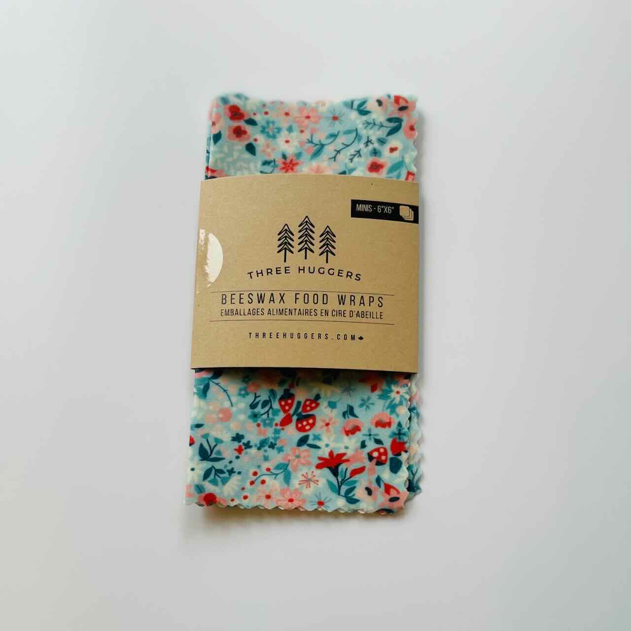 mini beeswax wraps set of 3 floral dawn pattern packaging