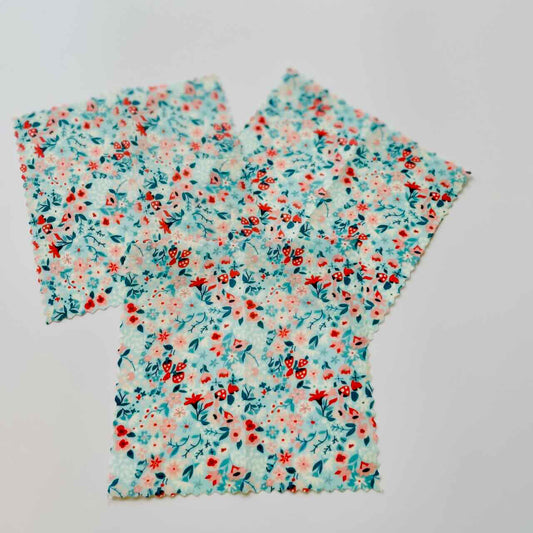 mini beeswax wraps set of 3 floral dawn pattern
