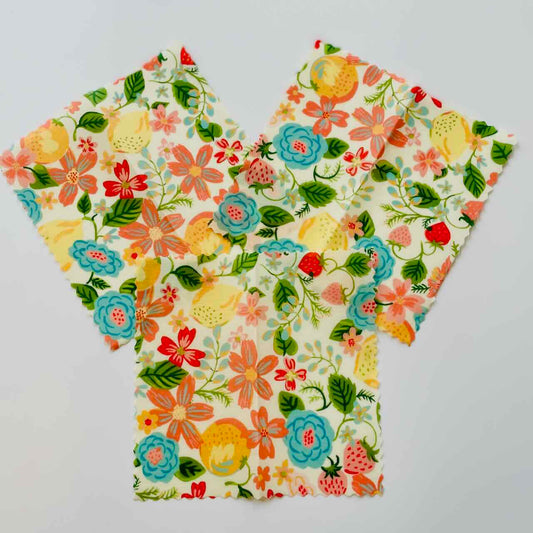 mini beeswax wraps set of 3 orchard pattern
