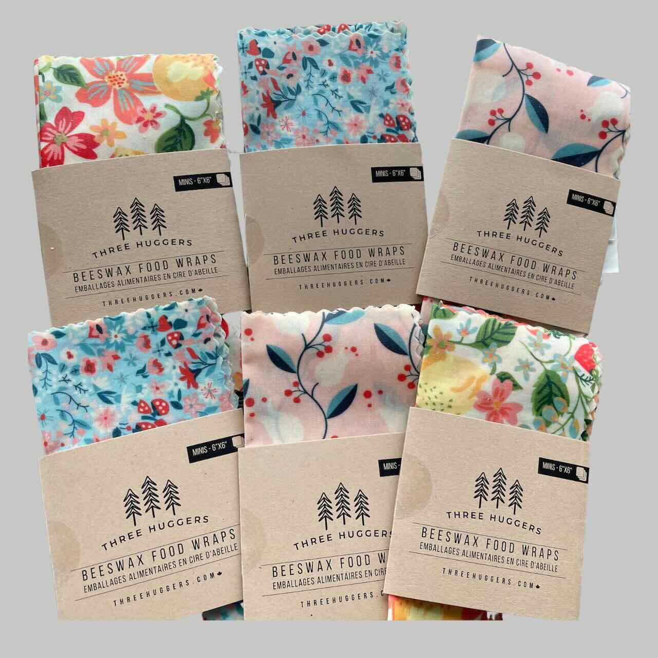 6 packs of mini beeswax wraps in the paper sleeves.