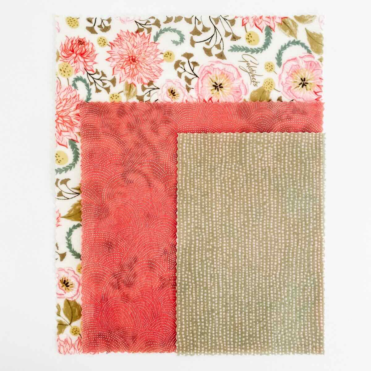 Beeswax Food Wraps: Pink Floral Set of 3