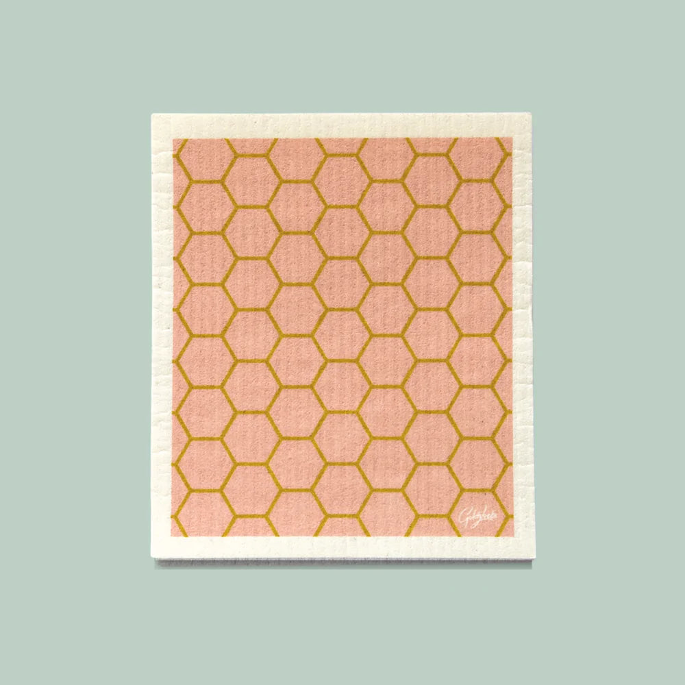 Close up of the Goldilocks honeycomb swedish dishcloth in pink