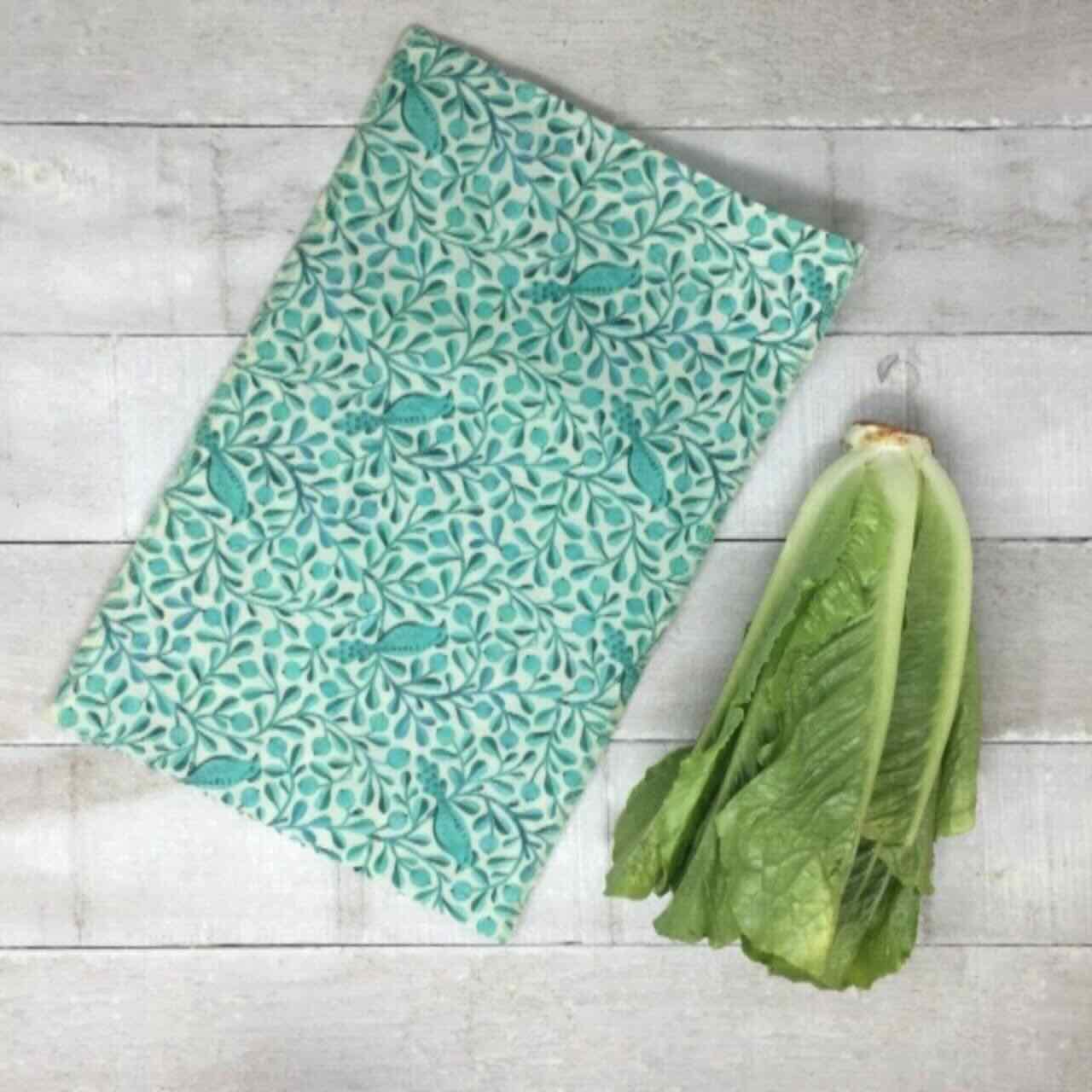 large beeswax bag with lettuce