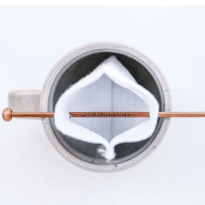 Ariel view of the inside of a reusable white cotton tea bag
