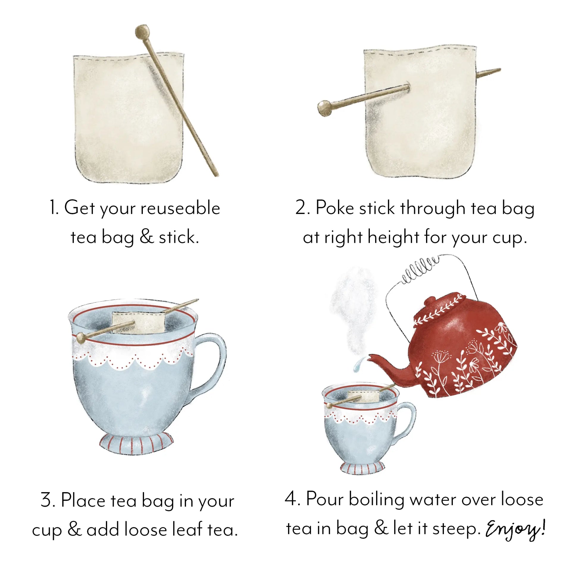 User instructions for how to use the tea bag. 